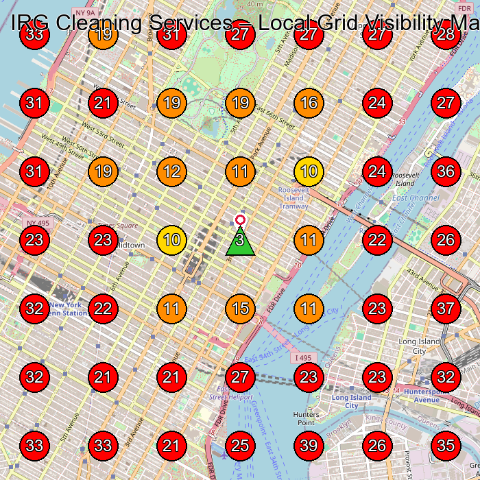 IRG Cleaning Services GeoGrid visibility map for Janitorial Service in New York